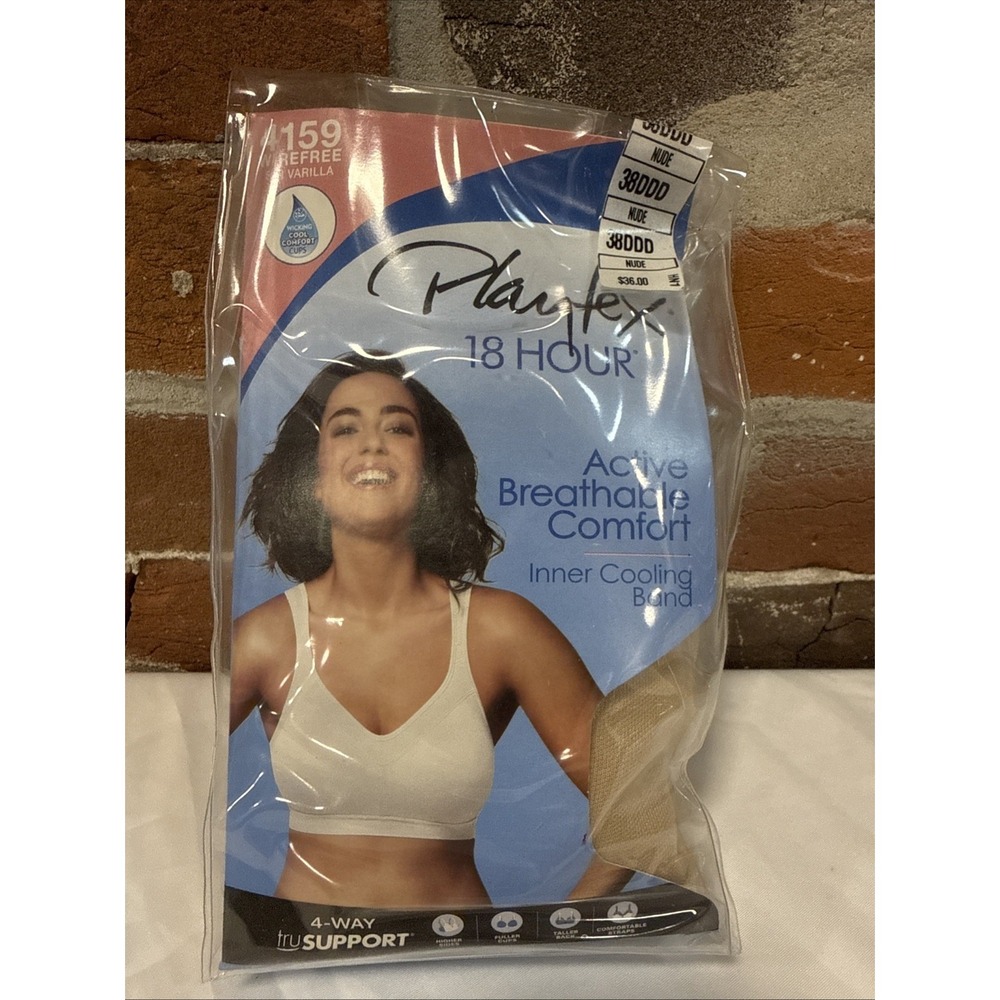 New Bra Playtex 18-Hr Active Breathable Comfort Wireless Nude 4159 38DDD Cooling